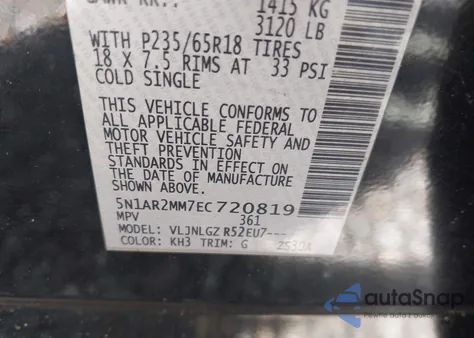 2014 Nissan Pathfinder Sl z USA, uszkodzony, nr VIN 5N1AR2MM7EC720819